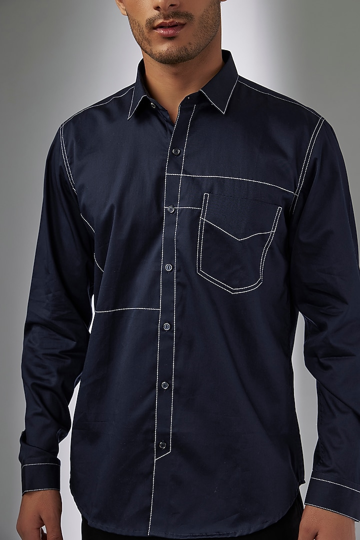 Blue Cotton Party Wear Shirt by H2O at Pernia's Pop Up Shop