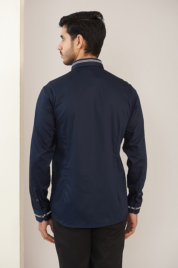 Navy Blue Cotton Party Wear Shirt by H2O at Pernia's Pop Up Shop