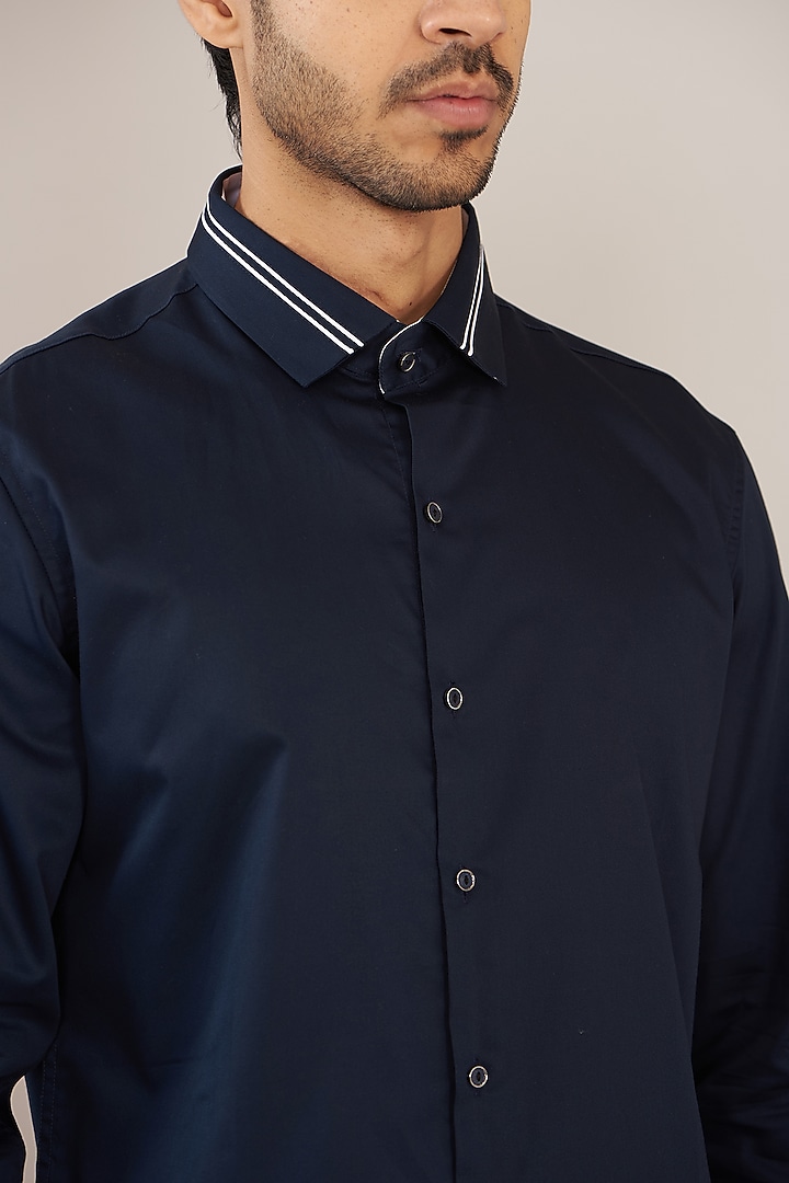 Navy Blue Cotton Party Wear Shirt by H2O at Pernia's Pop Up Shop