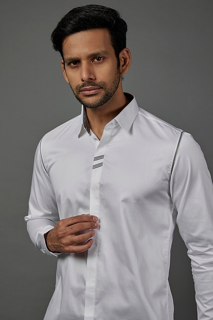 White Cotton Striped Party Wear Shirt by H2O at Pernia's Pop Up Shop