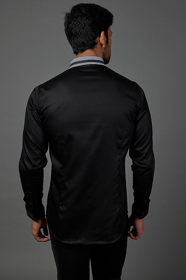 Black Cotton Striped Party Wear Shirt by H2O at Pernia's Pop Up Shop
