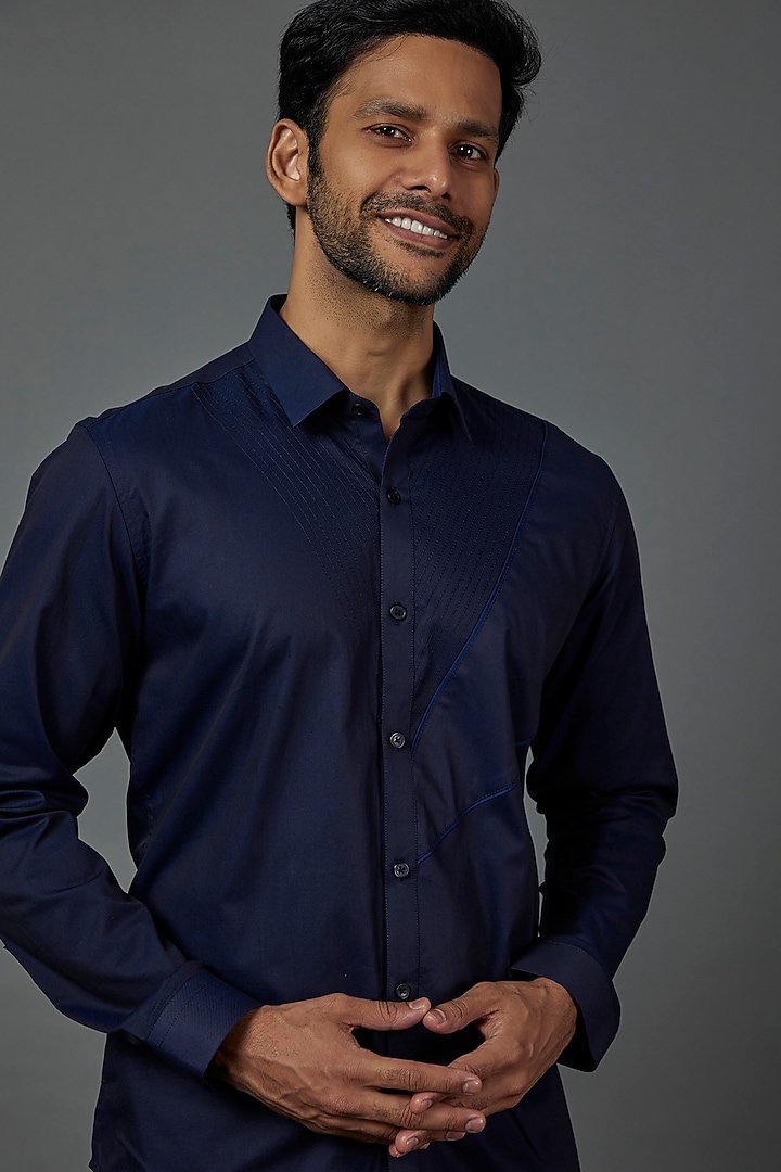 Galaxy Blue Cotton Party Wear Shirt by H2O at Pernia's Pop Up Shop