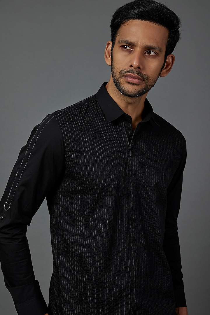 Black Cotton Party Wear Shirt by H2O at Pernia's Pop Up Shop