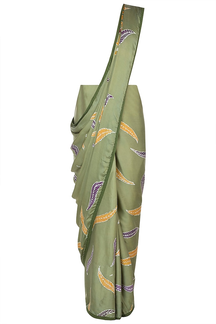 Green Hand Painted Saree Set by House of Tamarind