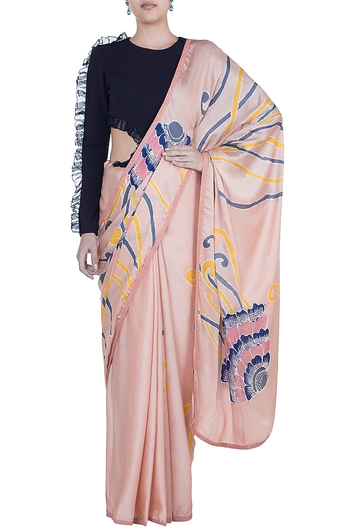 Peach Hand Painted Party Wear Saree Set by House of Tamarind at Pernia's Pop Up Shop
