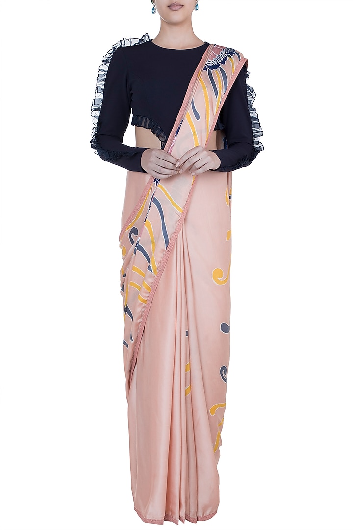 Peach Hand Painted Party Wear Saree Set by House of Tamarind at Pernia's Pop Up Shop