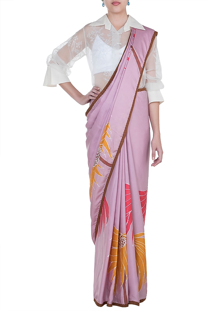 Mauve Hand Painted Party Wear Saree Set by House of Tamarind at Pernia's Pop Up Shop