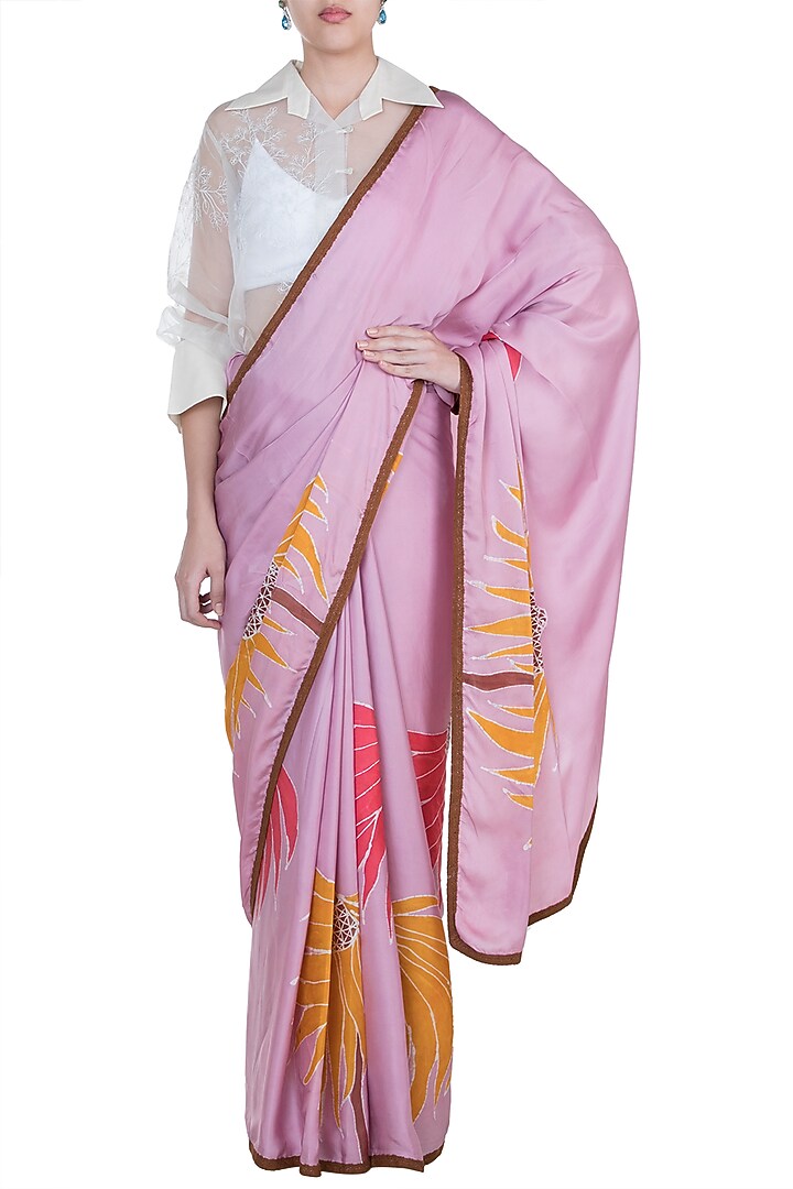Mauve Hand Painted Party Wear Saree Set by House of Tamarind at Pernia's Pop Up Shop