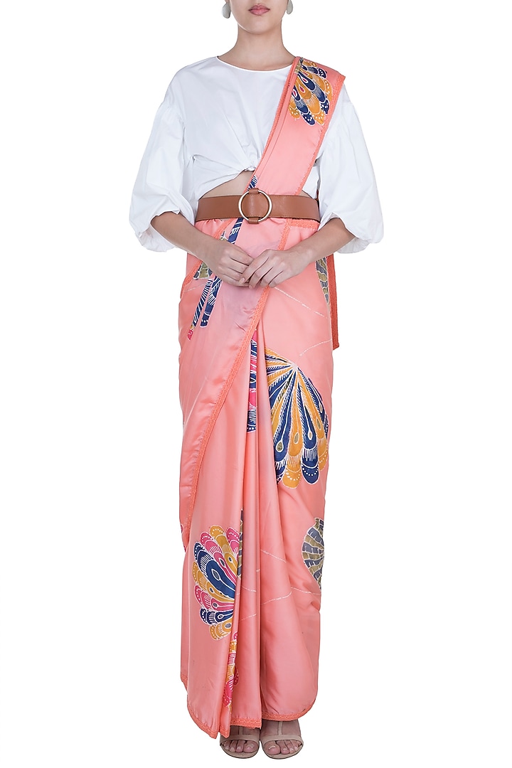 Orange Hand Painted Party Wear Saree Set by House of Tamarind at Pernia's Pop Up Shop
