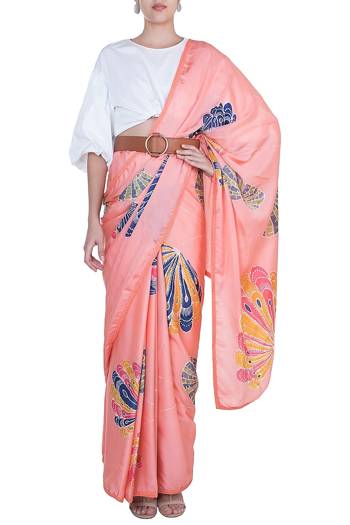 Orange Hand Painted Party Wear Saree Set by House of Tamarind at Pernia's Pop Up Shop
