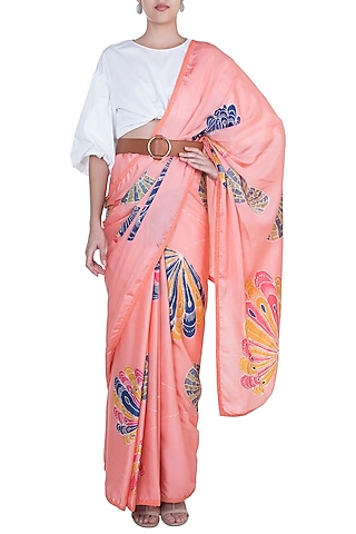 Orange Hand Painted Saree Set by House of Tamarind
