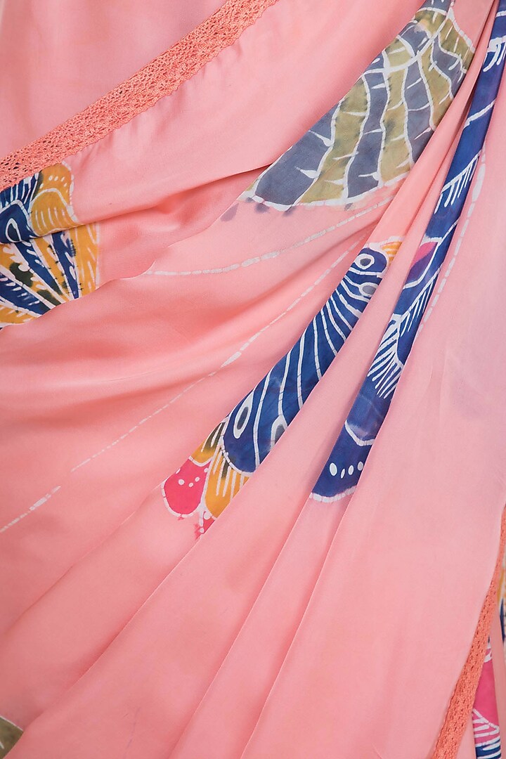 Orange Hand Painted Party Wear Saree Set by House of Tamarind at Pernia's Pop Up Shop