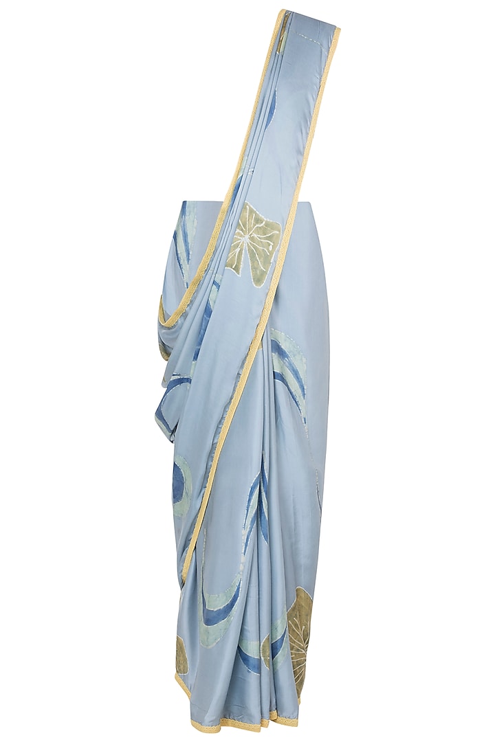 Greyish Blue Hand Painted Saree Set by House of Tamarind