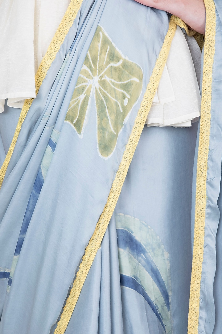 Greyish Blue Hand Painted Party Wear Saree Set by House of Tamarind at Pernia's Pop Up Shop