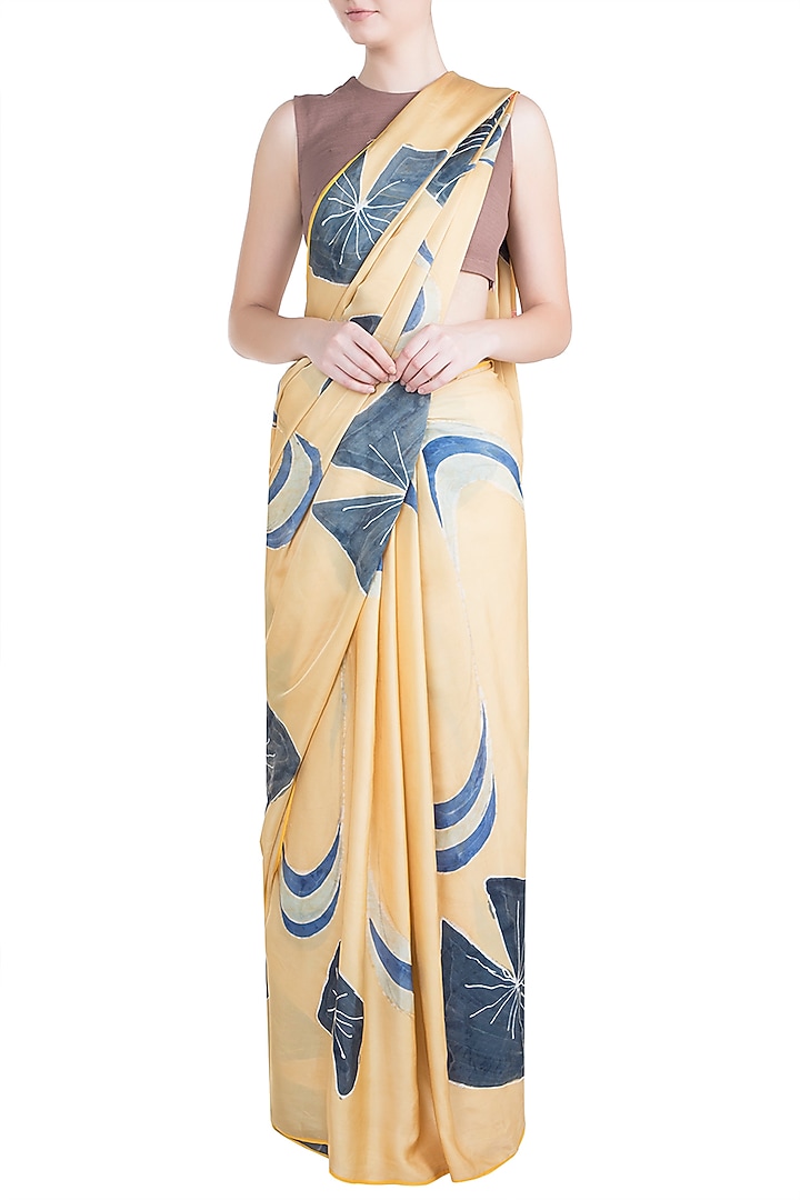 Mustard Hand Painted Lace Party Wear Saree Set by House of Tamarind at Pernia's Pop Up Shop