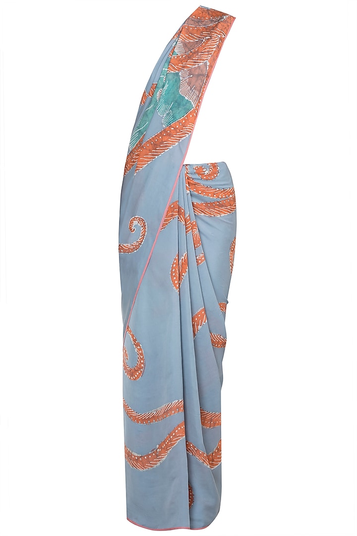 Greyish Hand Painted Lace Saree Set by House of Tamarind