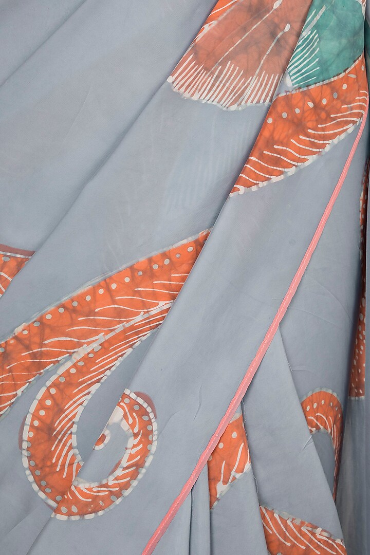 Greyish Hand Painted Lace Party Wear Saree Set by House of Tamarind at Pernia's Pop Up Shop