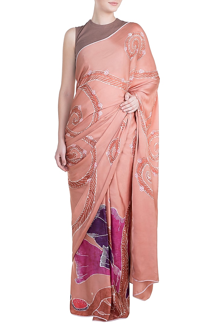 Peach Hand Painted Lace Party Wear Saree Set by House of Tamarind at Pernia's Pop Up Shop