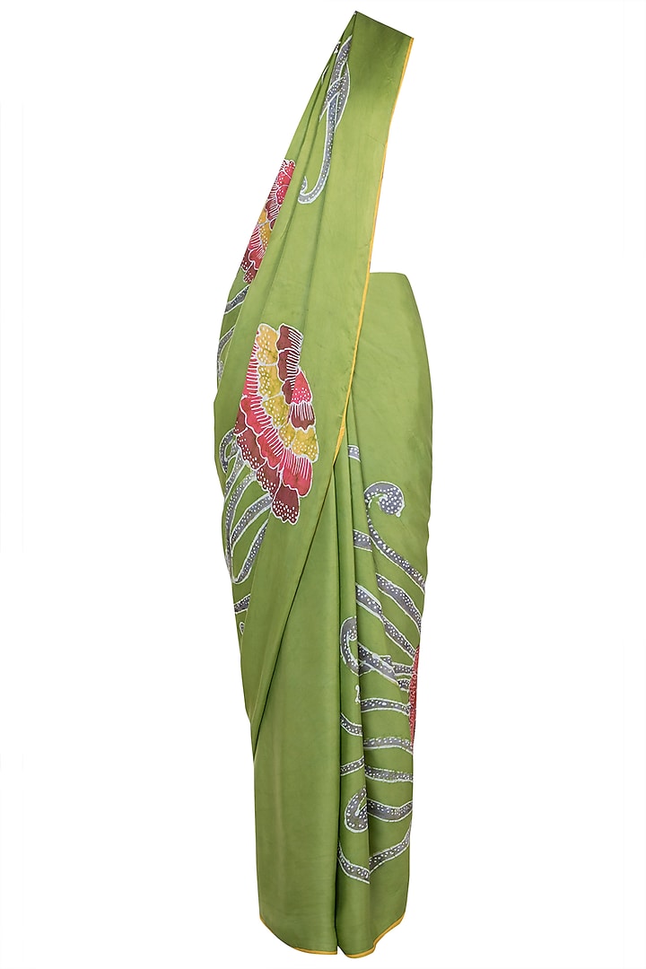 Green Hand Painted Lace Saree Set by House of Tamarind