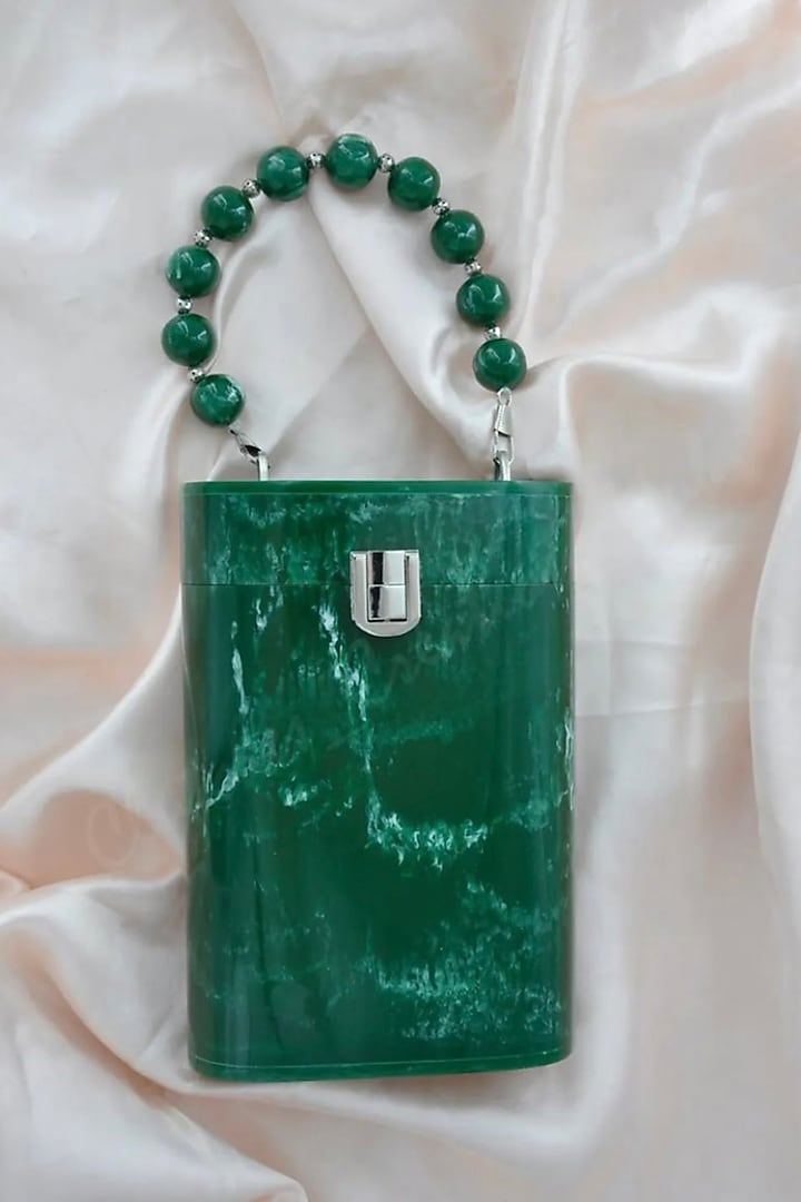 Green Resin Cylindrical Clutch by HANDLE THOSE BAGS