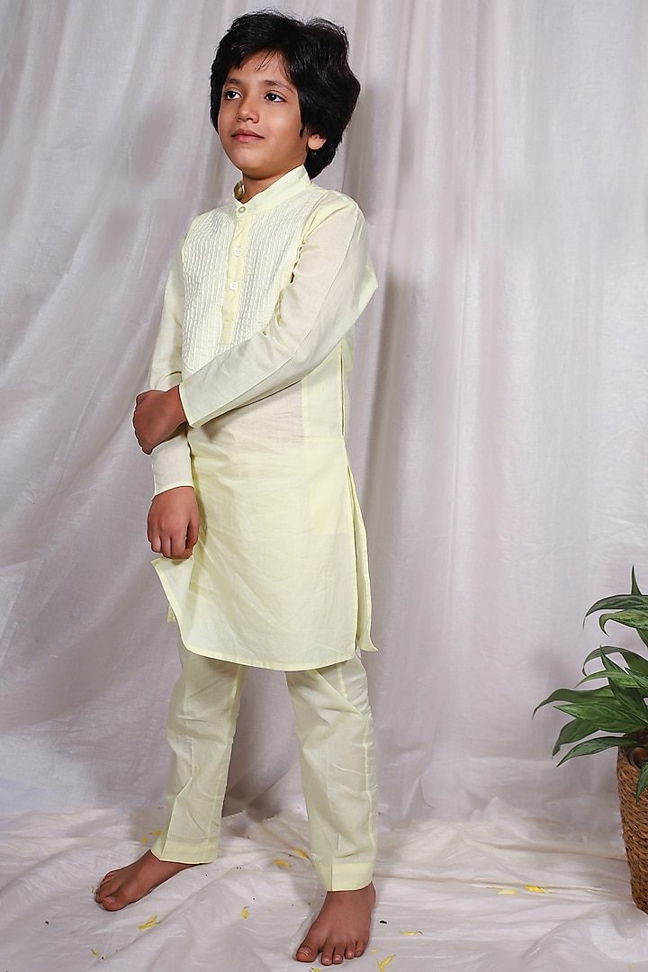 Yellow Embroidered Kurta Set For Boys by House of Taya