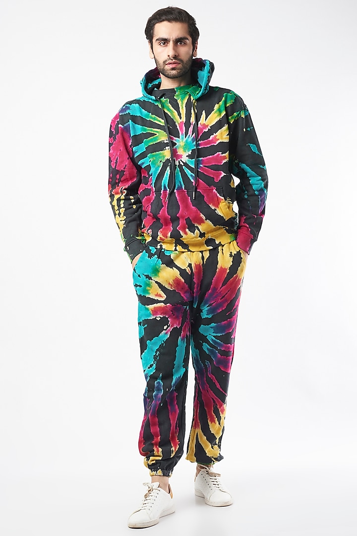 Multi Colored Cotton Jogger Pant Set With Tie-Dye by HUEDEE