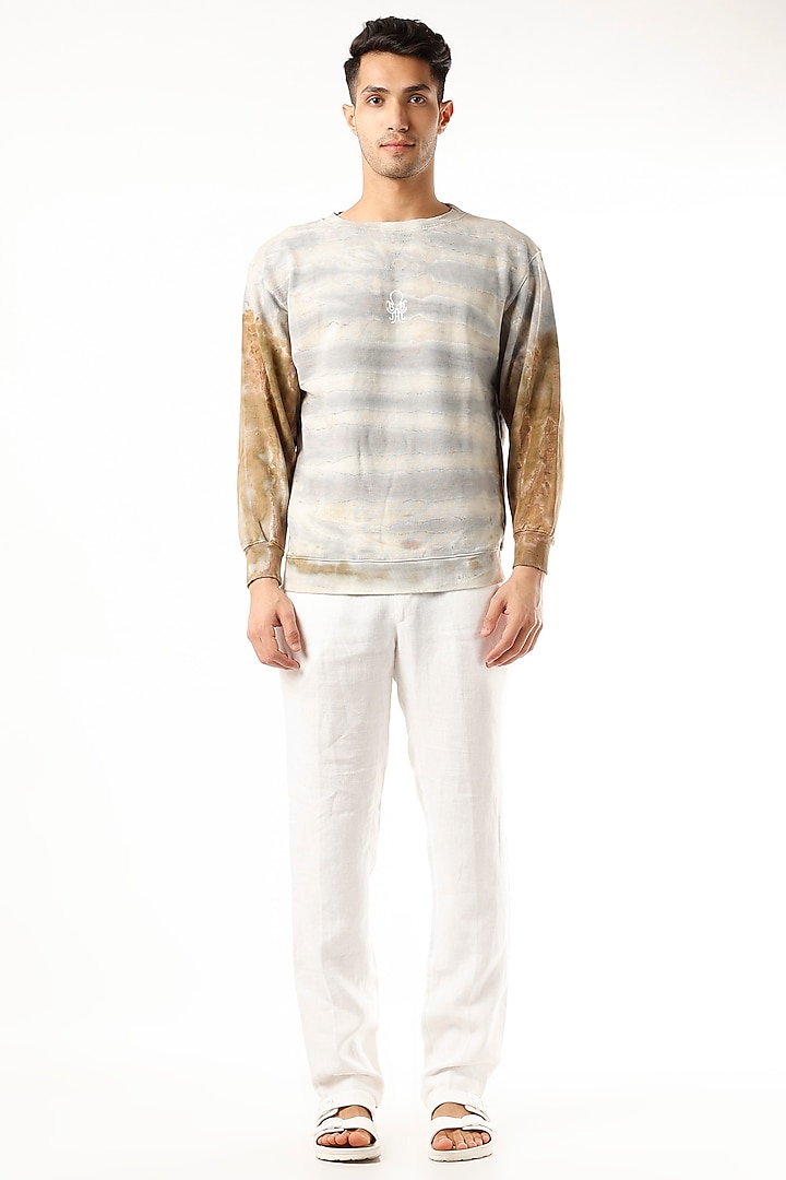 Grey & Beige Tie-Dyed T-Shirt by HUEDEE