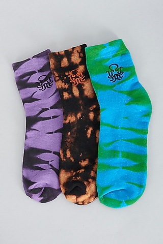 Multi-Coloured Cotton Socks (Set of 3) by HUEDEE
