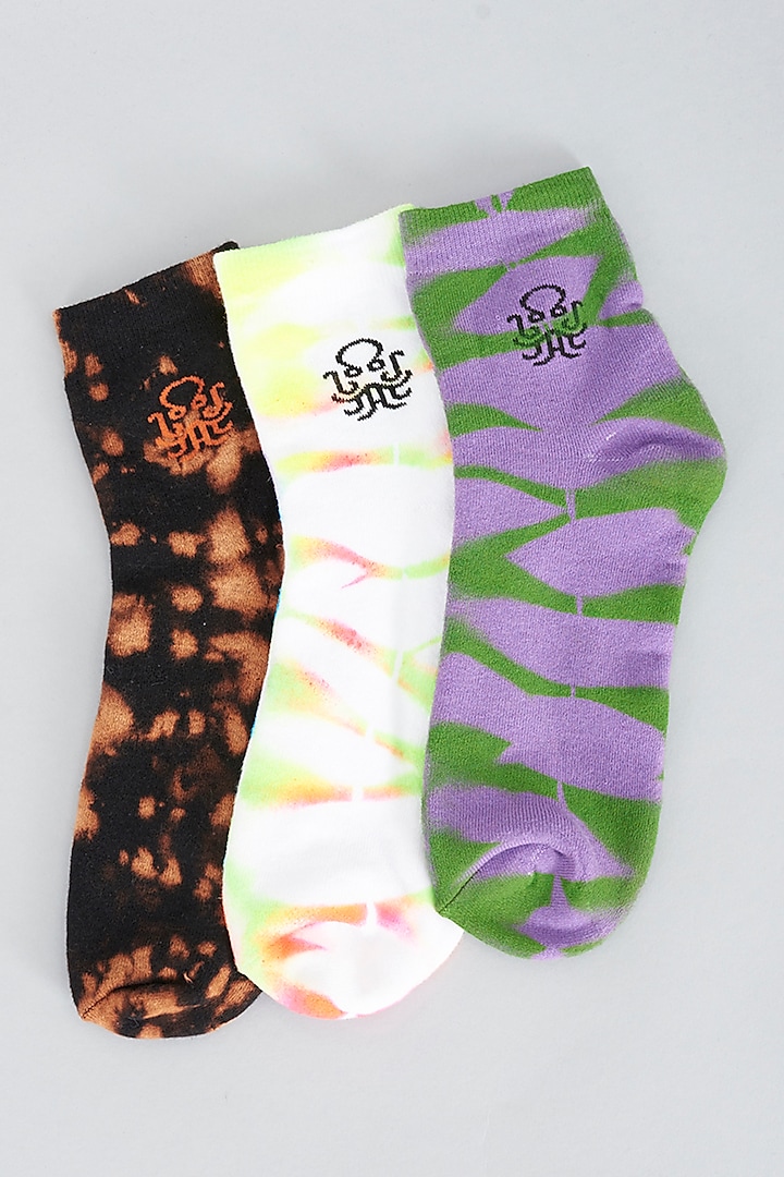 Multi-Coloured Socks In Cotton (Set of 3) by HUEDEE