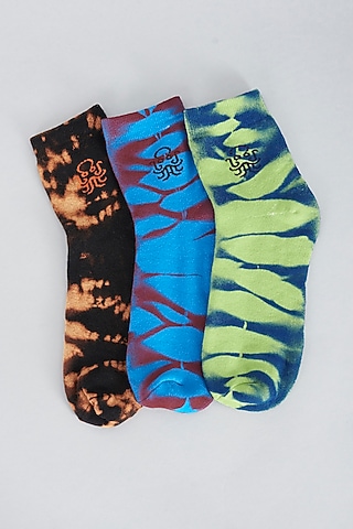 Multi-Coloured Tie-Dye Socks (Set of 3) by HUEDEE