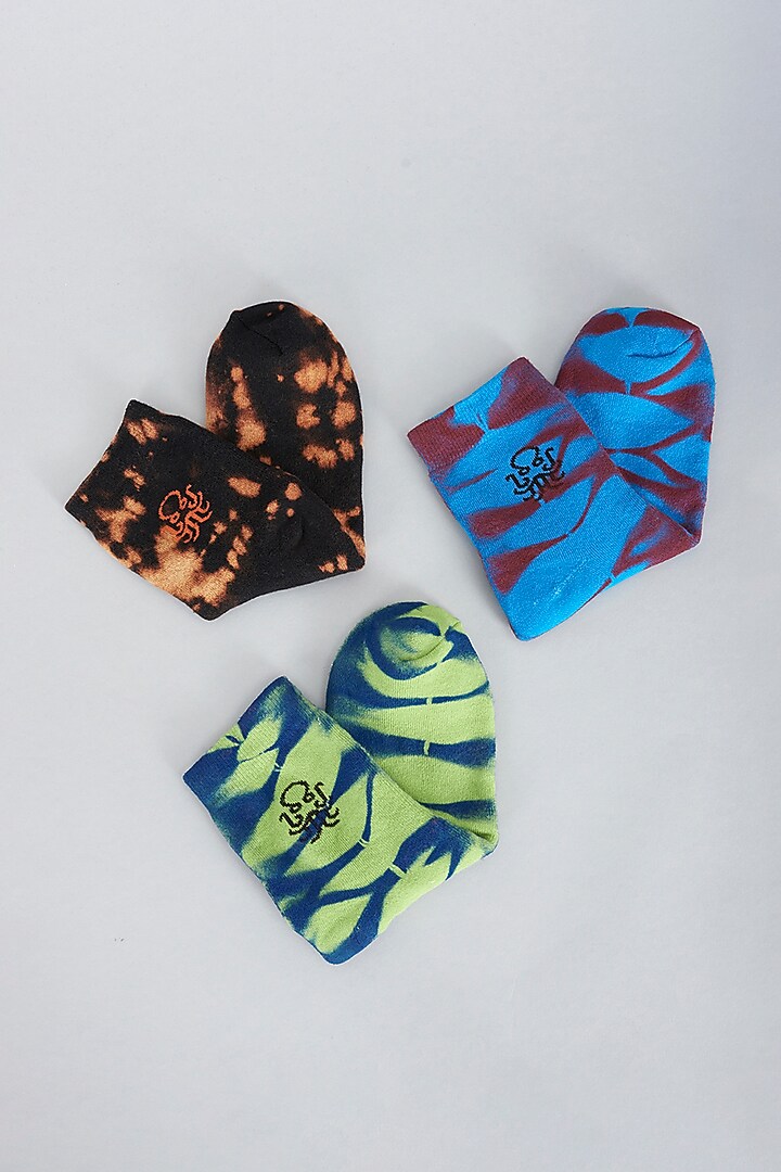 Multi-Coloured Tie-Dye Socks (Set of 3) by HUEDEE at Pernia's Pop Up Shop