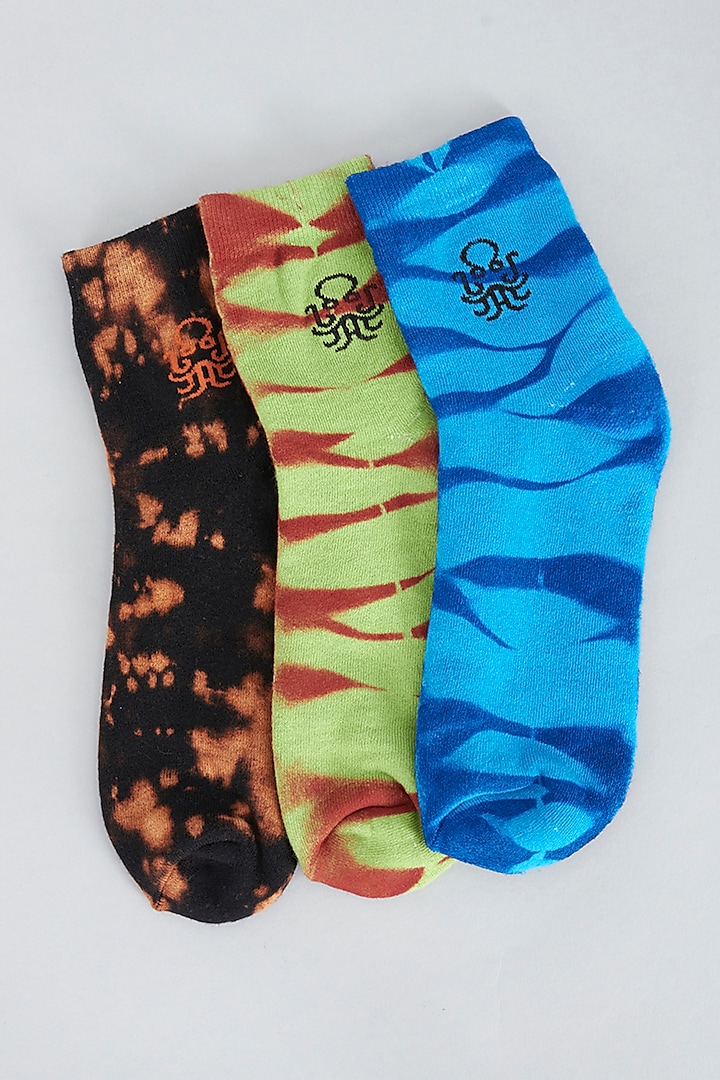 Multi-Coloured Cotton Tie-Dye Socks (Set of 3) by HUEDEE