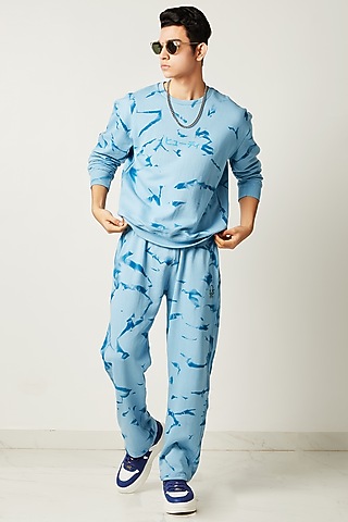 Sky Blue Tie-Dye Printed Sweatshirt by HUEDEE