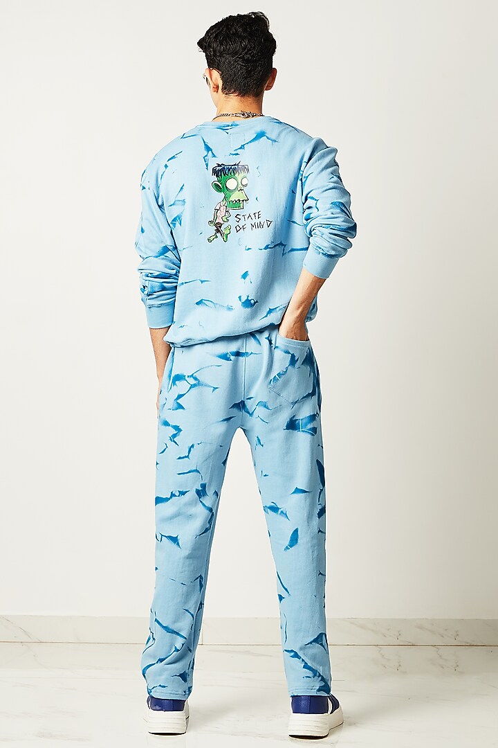 Sky Blue Tie-Dye Printed Sweatshirt by HUEDEE at Pernia's Pop Up Shop