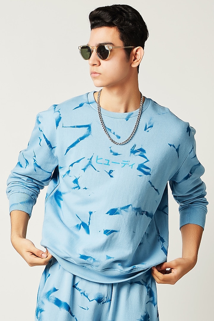 Sky Blue Tie-Dye Printed Sweatshirt by HUEDEE at Pernia's Pop Up Shop