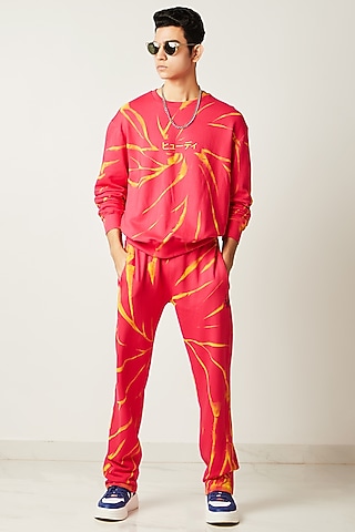 Pink Tie-Dye Printed Sweatshirt by HUEDEE