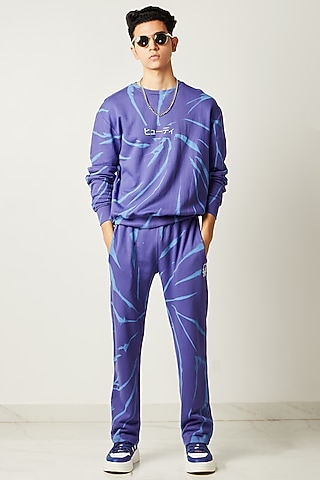 Purple Tie-Dye Printed Sweatshirt by HUEDEE
