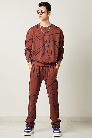 Brown Tie-Dye Printed Sweatshirt by HUEDEE