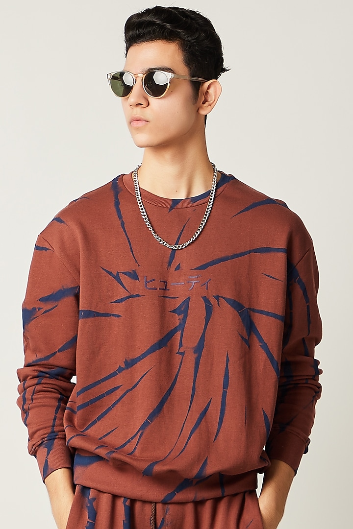 Brown Tie-Dye Printed Sweatshirt by HUEDEE at Pernia's Pop Up Shop