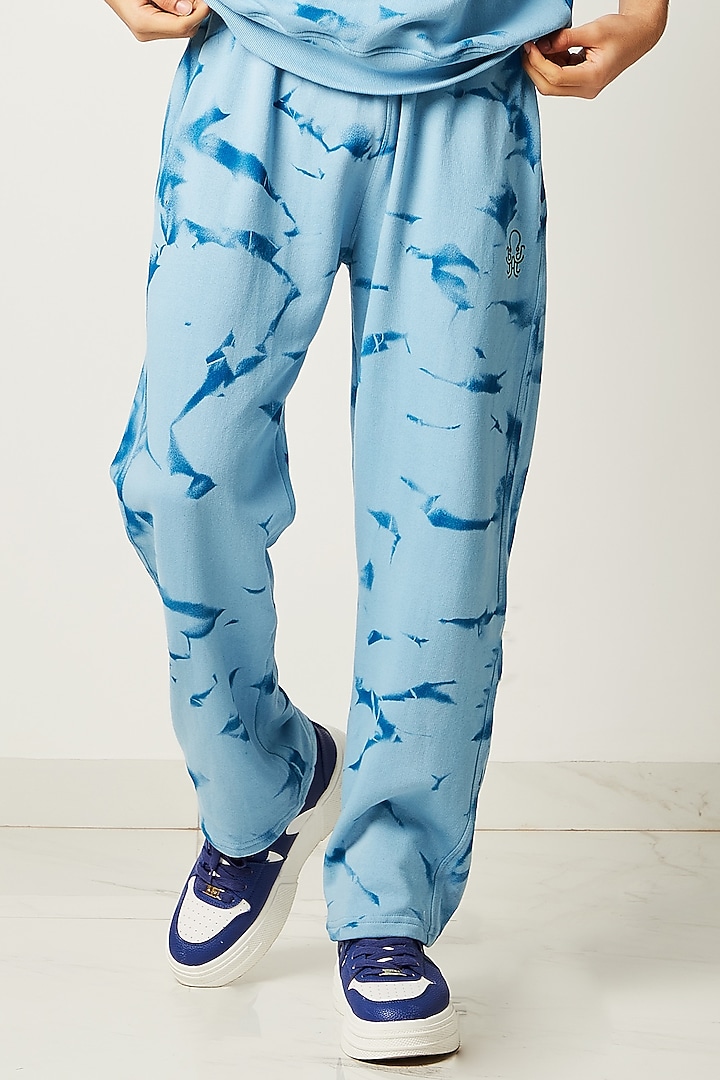 Sky Blue Printed Jogger Pants by HUEDEE at Pernia's Pop Up Shop