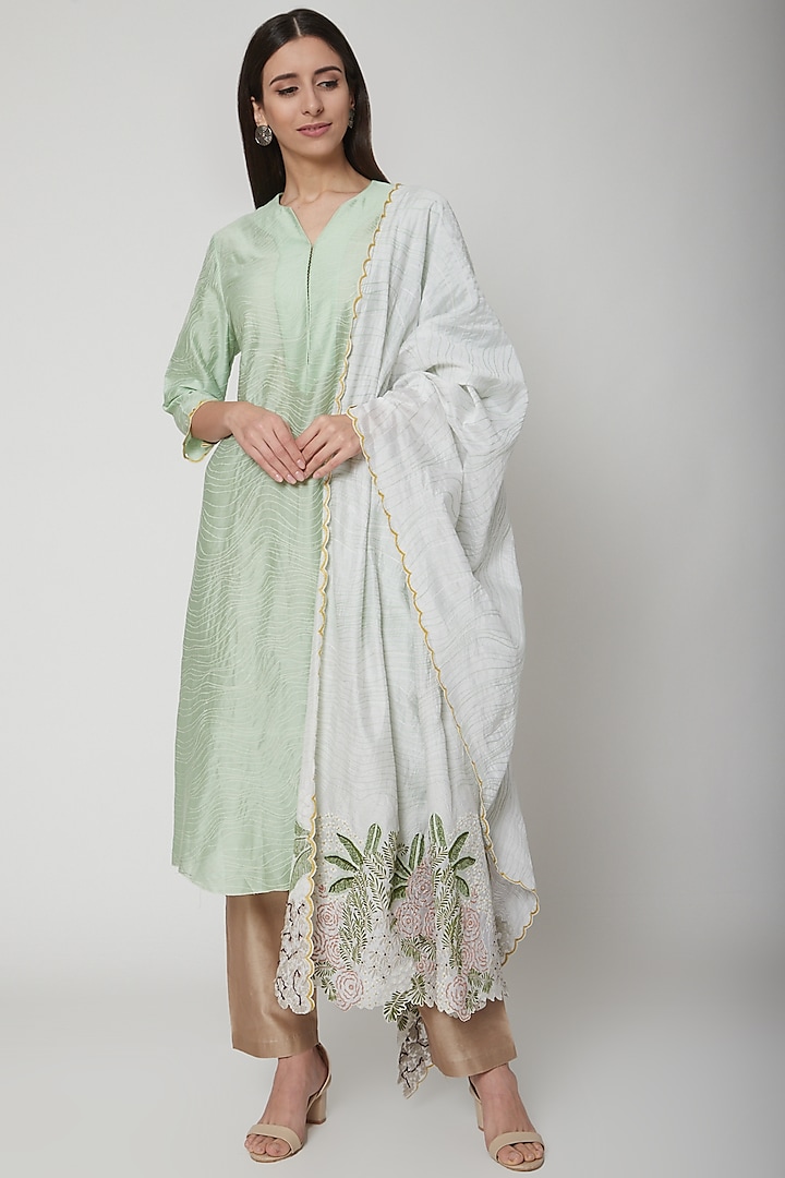 Mint Green Embroidered Kurta Set by Lavender