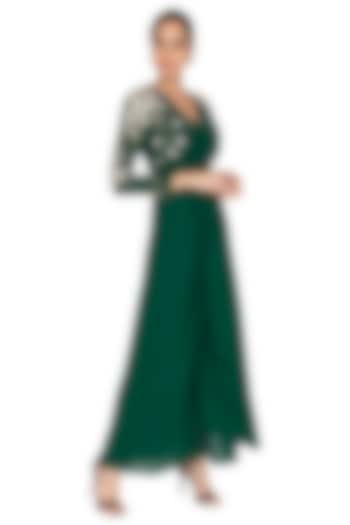 Emerald Green Embroidered Knotted Gown by Lavender