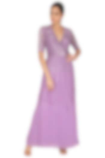 Violet Embroidered Wrap Gown by Lavender at Pernia's Pop Up Shop