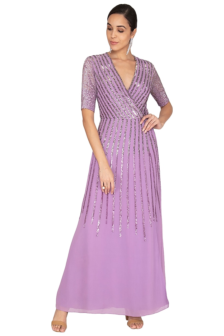 Violet Embroidered Wrap Gown by Lavender
