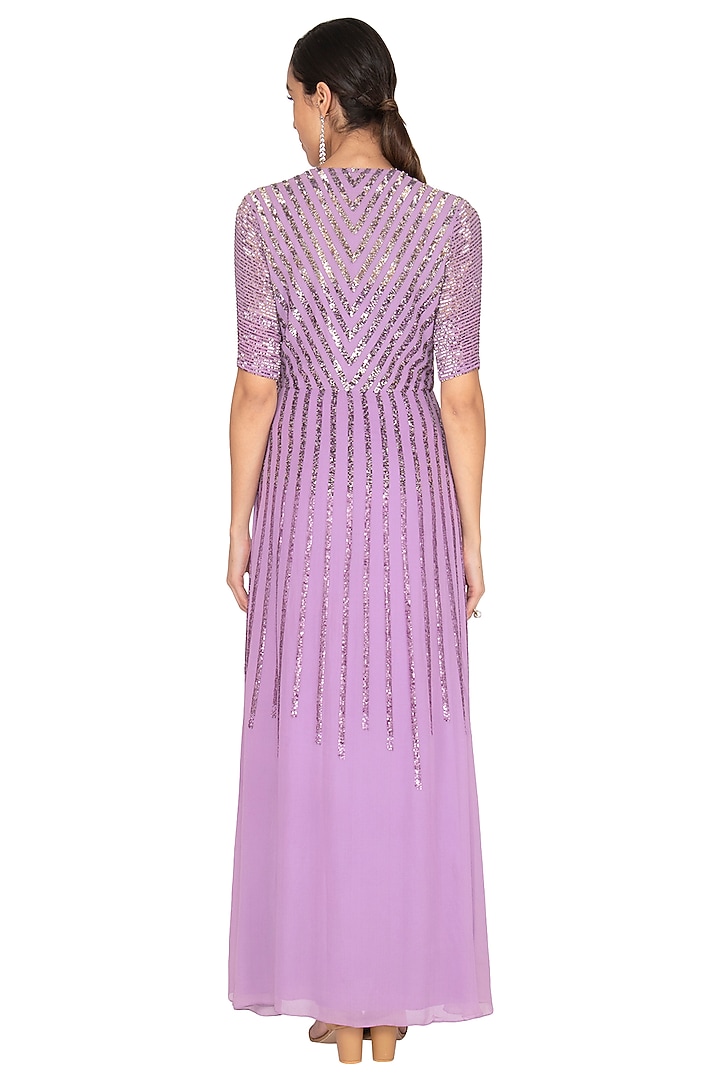 Violet Embroidered Wrap Gown by Lavender at Pernia's Pop Up Shop