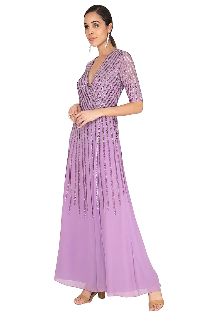 Violet Embroidered Wrap Gown by Lavender at Pernia's Pop Up Shop