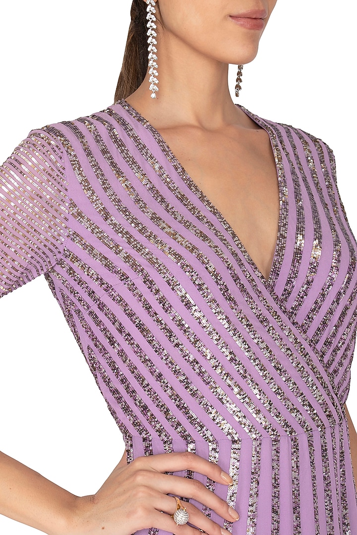 Violet Embroidered Wrap Gown by Lavender at Pernia's Pop Up Shop