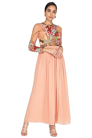 Powder Pink Embroidered Gown by Lavender