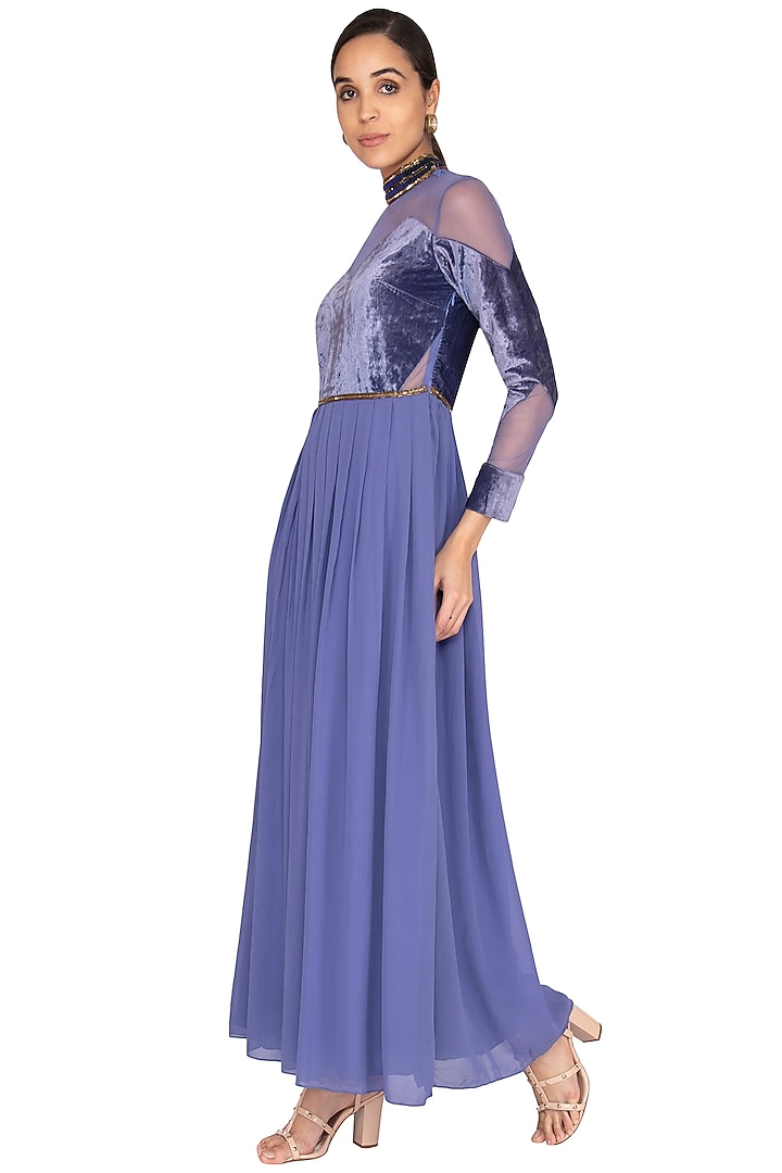 Moss Embellished Pleated Gown by Lavender at Pernia's Pop Up Shop