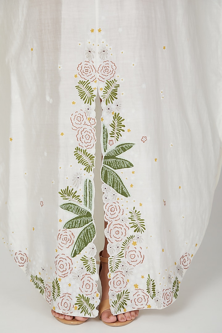 White Embroidered Silk Kaftan by Lavender at Pernia's Pop Up Shop